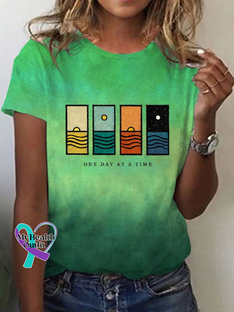 Women’s One Day At A Time Inspirational Quotes Printed T-Shirt Green / S
