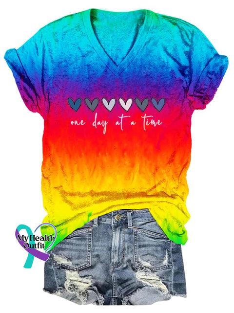 Women’s One Day At A Time Mental Health Awareness Print T-Shirt Picture 1 / S