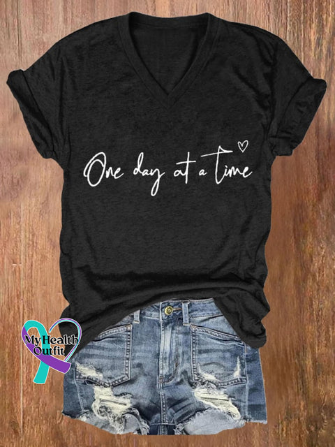 Women’s One Day At A Time Print Casual T-Shirt Black / S