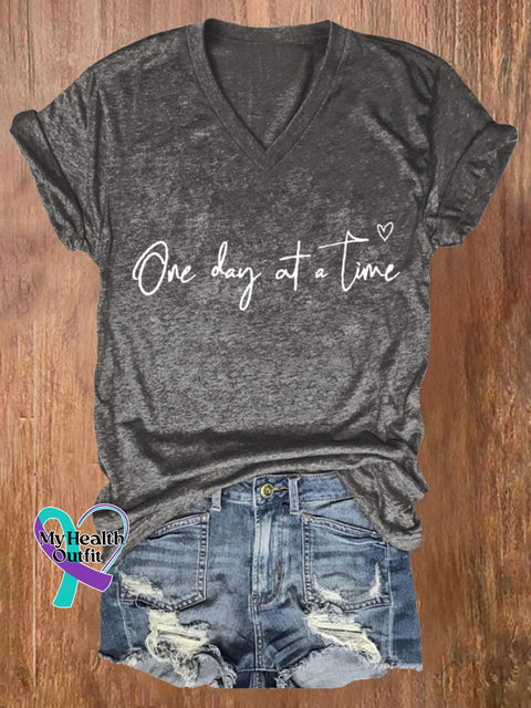 Women’s One Day At A Time Print Casual T-Shirt Dark Grey / S