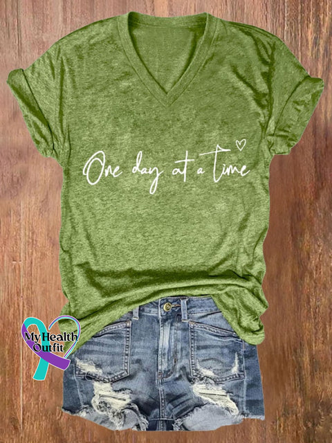 Women’s One Day At A Time Print Casual T-Shirt Green / S