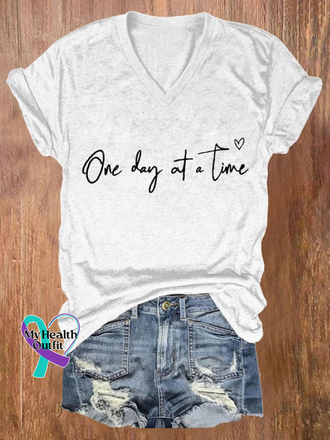Women’s One Day At A Time Print Casual T-Shirt White / S