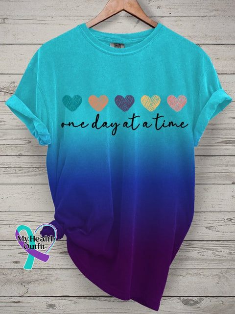 Women’s One Day At A Time Print Round Neck T-Shirt Blue / S