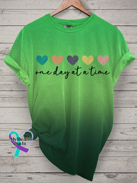 Women’s One Day At A Time Print Round Neck T-Shirt Green / S