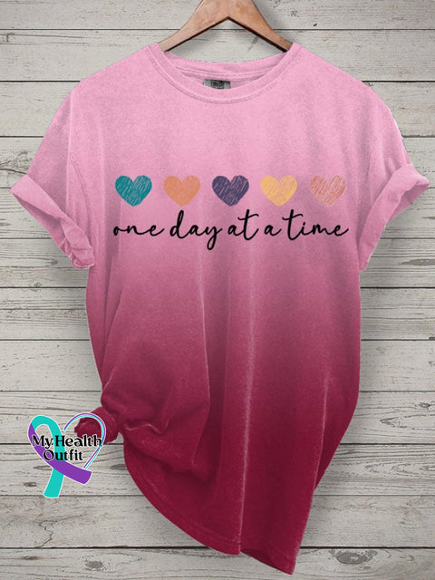 Women’s One Day At A Time Print Round Neck T-Shirt Pink / S