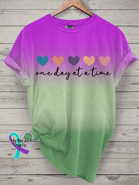 Women’s One Day At A Time Print Round Neck T-Shirt Purple / S