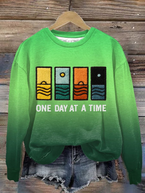 Women’s One Day At A Time Printed Sweatshirt Green / S