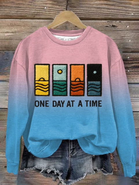 Women’s One Day At A Time Printed Sweatshirt Pink / S