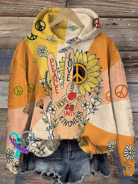 Women’s Peace And Love Art Print Casual Sweatshirt Multicolor / S