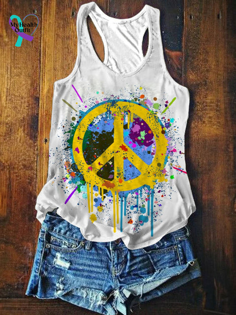 Women’s Peace And Love Art Print Tank Top White / S