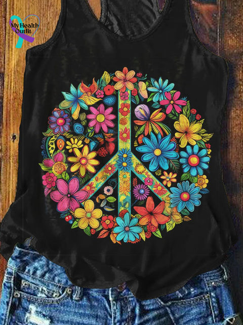 Women’s Peace And Love Flowers Art Print Tank Top