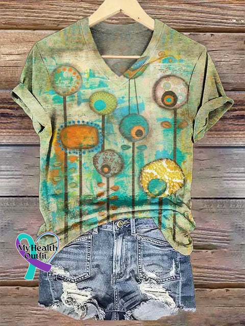 Women’s Peace Bird V-neck Casual T-Shirt Multicolor / S