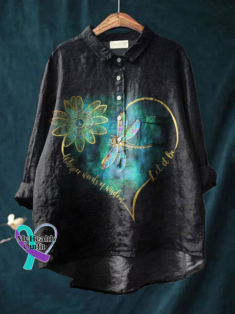 Women’s Peace Let It Be Print Casual Cotton And Linen Shirt Multicolor / S