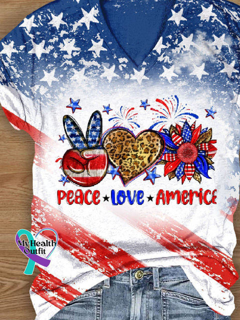 Women’s Peace Love American Independence Day T-Shirt