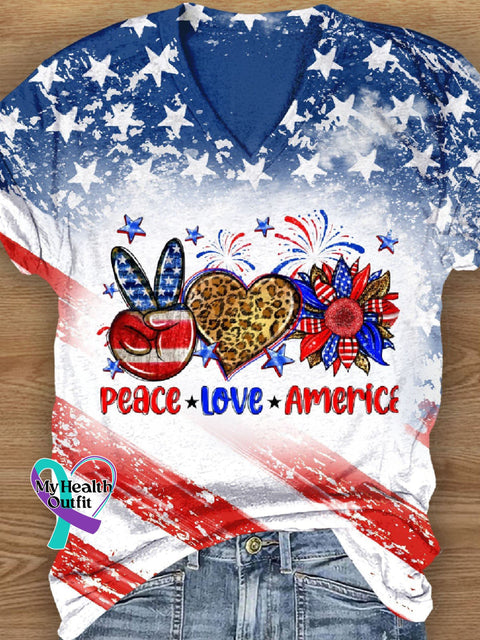Women’s Peace Love American Independence Day T-Shirt