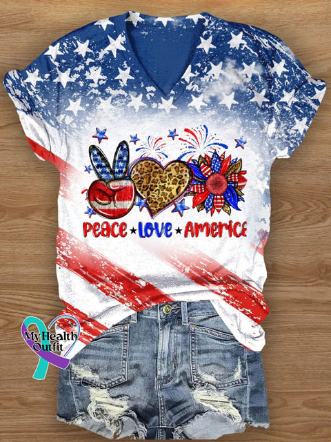 Women’s Peace Love American Independence Day T-Shirt White / S