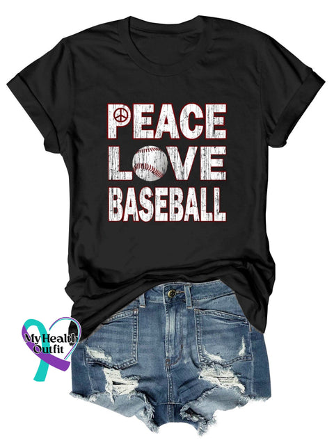 Women’s Peace Love Baseball Print Casual T-Shirt Black / S