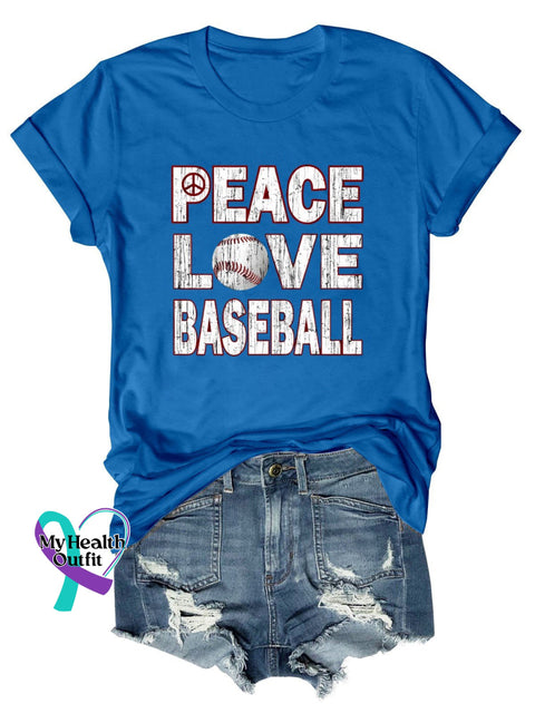 Women’s Peace Love Baseball Print Casual T-Shirt Blue / S