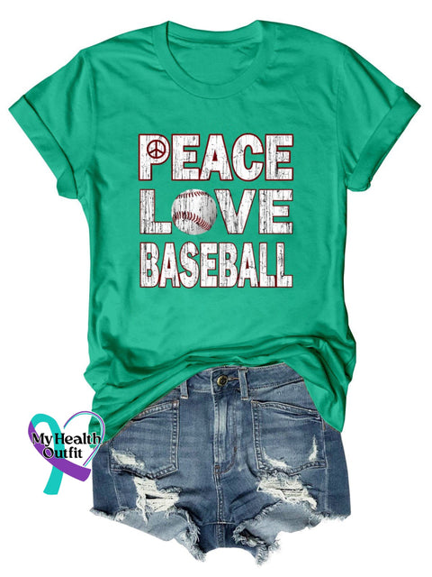 Women’s Peace Love Baseball Print Casual T-Shirt Green / S