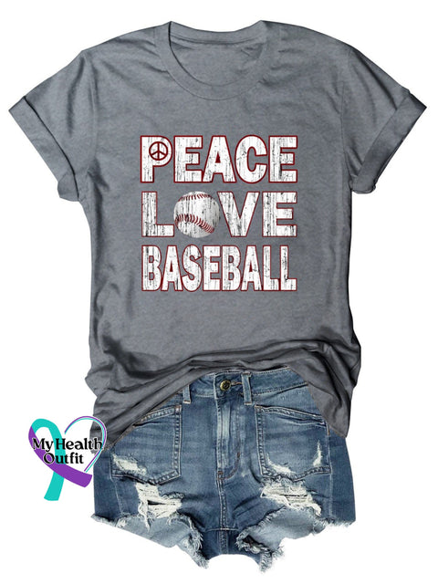Women’s Peace Love Baseball Print Casual T-Shirt Grey / S