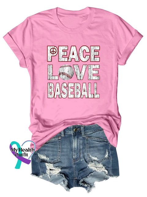 Women’s Peace Love Baseball Print Casual T-Shirt Pink / S