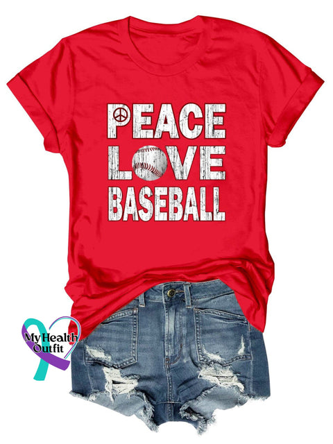 Women’s Peace Love Baseball Print Casual T-Shirt Red / S