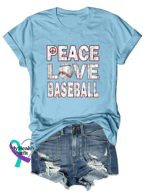 Women’s Peace Love Baseball Print Casual T-Shirt Skyblue / S