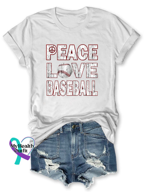 Women’s Peace Love Baseball Print Casual T-Shirt White / S