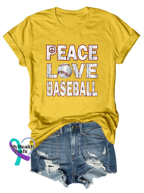 Women’s Peace Love Baseball Print Casual T-Shirt Yellow / S