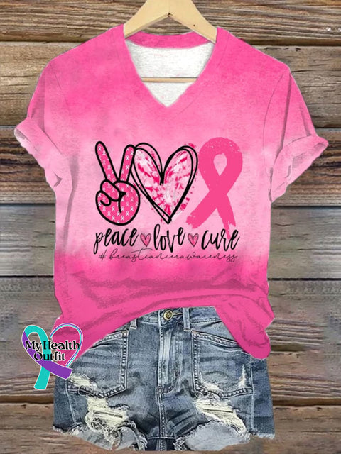 Women’s Peace Love Cure - Breast Cancer Awareness Print Casual T-Shirt Pink / S