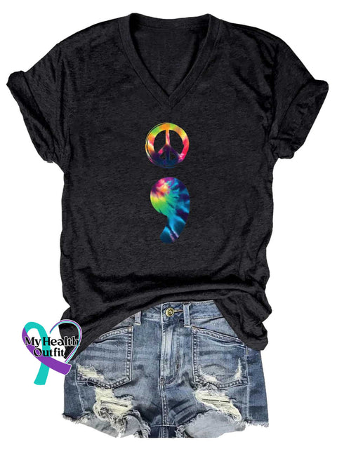 Women’s Peace Sign SUICIDE PREVENTION AWARENESS V-neck Casual T-Shirt Black / S