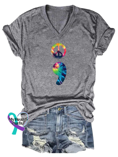 Women’s Peace Sign SUICIDE PREVENTION AWARENESS V-neck Casual T-Shirt Grey / S