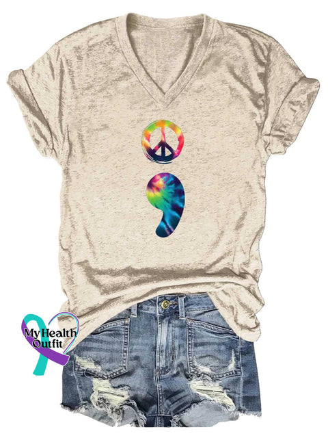 Women’s Peace Sign SUICIDE PREVENTION AWARENESS V-neck Casual T-Shirt Sand / S