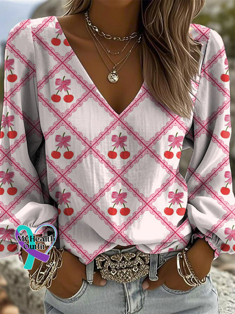 Women’s Pink Art Breast Cancer Awareness Print Casual Cotton And Linen Shirt Multicolor / S