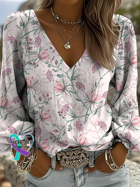 Women’s Pink Art Breast Cancer Awareness Print Casual Cotton And Linen Shirt Pink / S