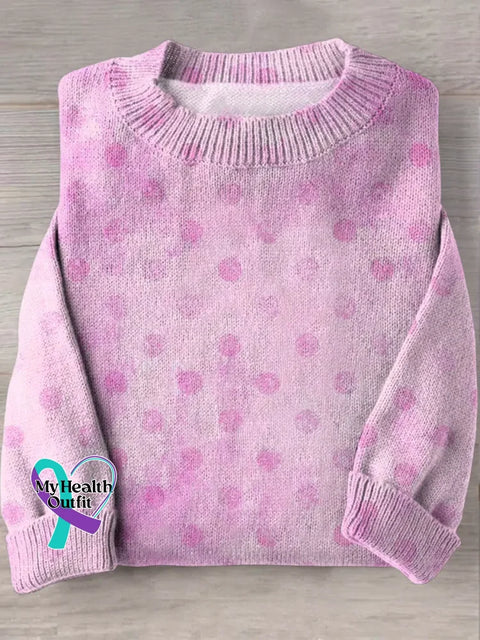 Women’s Pink Art Breast Cancer Awareness Art Print Knit Pullover Sweater Pink / S