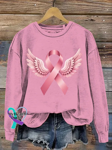 Women’s Pink Art Breast Cancer Awareness Wing Print Casual Sweatshirt LightPink / S