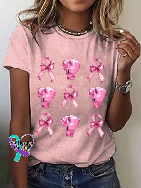 Women’s Pink Bow Fight Breast Cancer Print T-Shirt / S