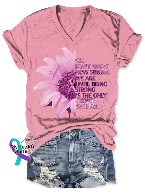 Women’s Pink Breast Cancer Awareness V neck Casual T Shirt Pink / S