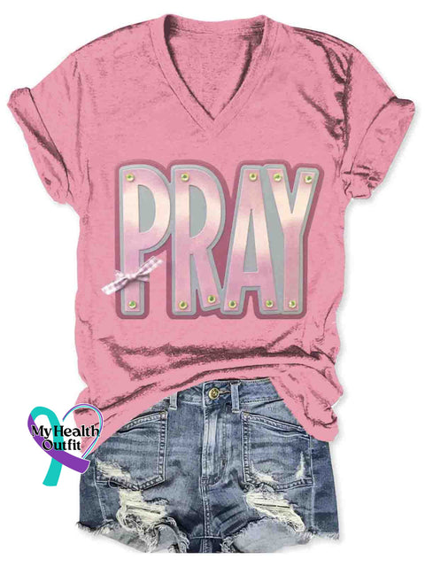 Women’s Pink Breast Cancer Awareness V neck Casual T Shirt Pink / S