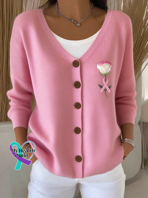 Women’s pink embroidered floral print knitted cardigan Picture 1 / S