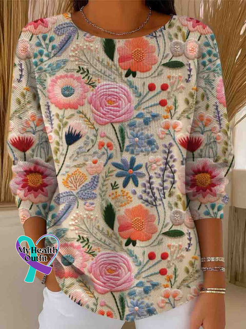 Women’s Pink Floral Breast Cancer Awareness Casual Pullover Sweater Multicolor / S