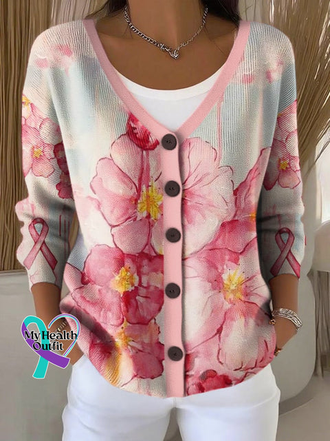 Women’s Pink Floral Print Knitted Cardigan Picture 1 / S