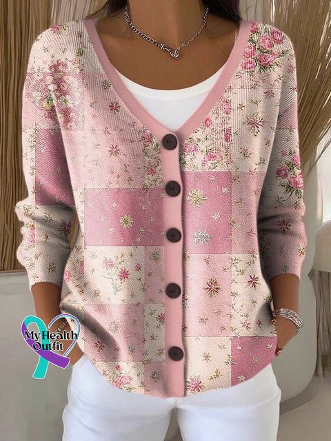 Women’s Pink Floral Print Knitted Cardigan Picture 1 / S