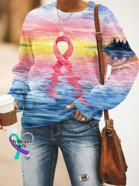 Women’s Pink October Breast Art Casual Sweatshirt Colorful / S