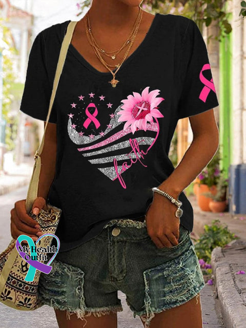 Women’s Pink October Breast Art Casual T-Shirt Black / S