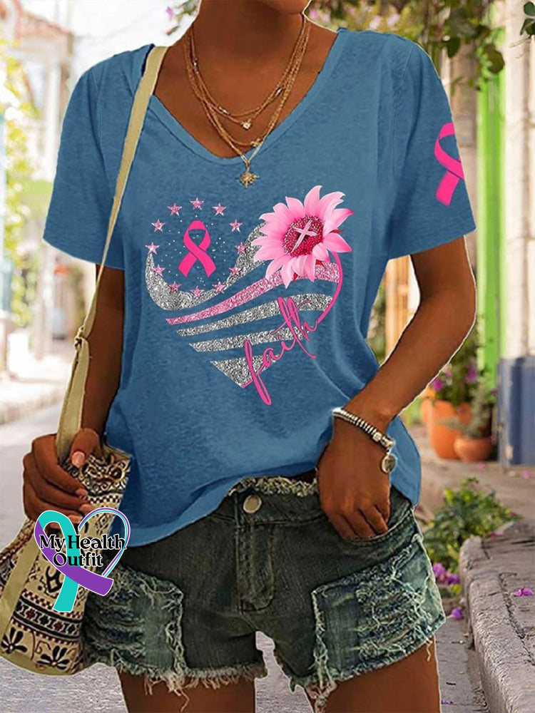 Women’s Pink October Breast Art Casual T-Shirt Blue / S
