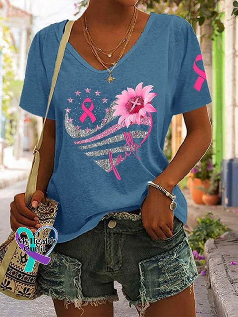 Women’s Pink October Breast Art Casual T-Shirt Blue / S