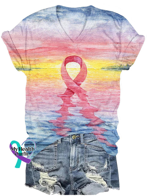 Women’s Pink October Breast Art Casual T-Shirt Colorful / S