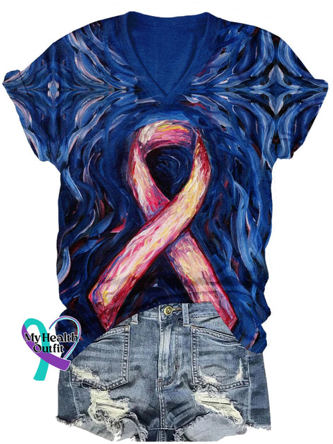 Women’s Pink October Breast Art Casual T-Shirt Colorful / S